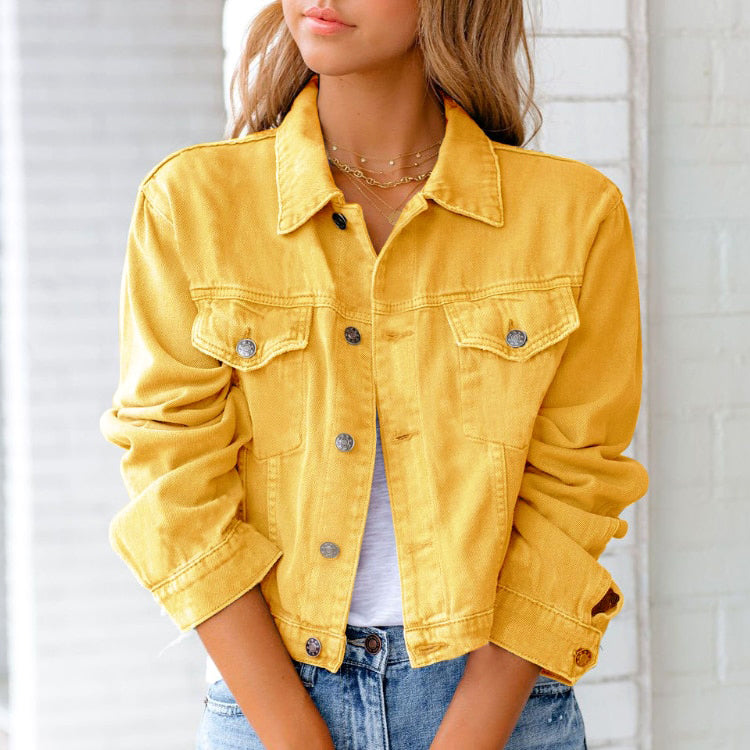 Denim Blend Jacket - Cropped Waist & Chest Pockets Layering