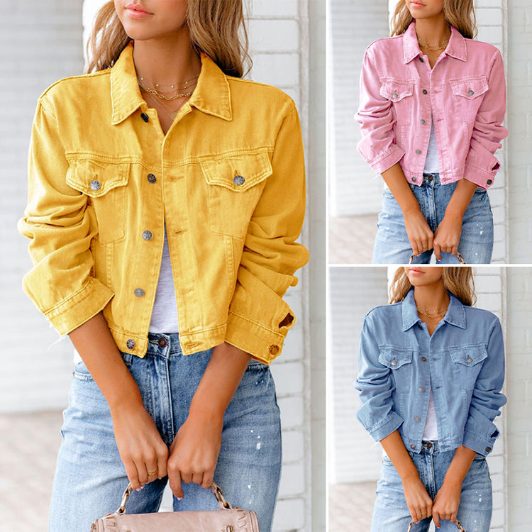 Denim Blend Jacket - Cropped Waist & Chest Pockets Layering