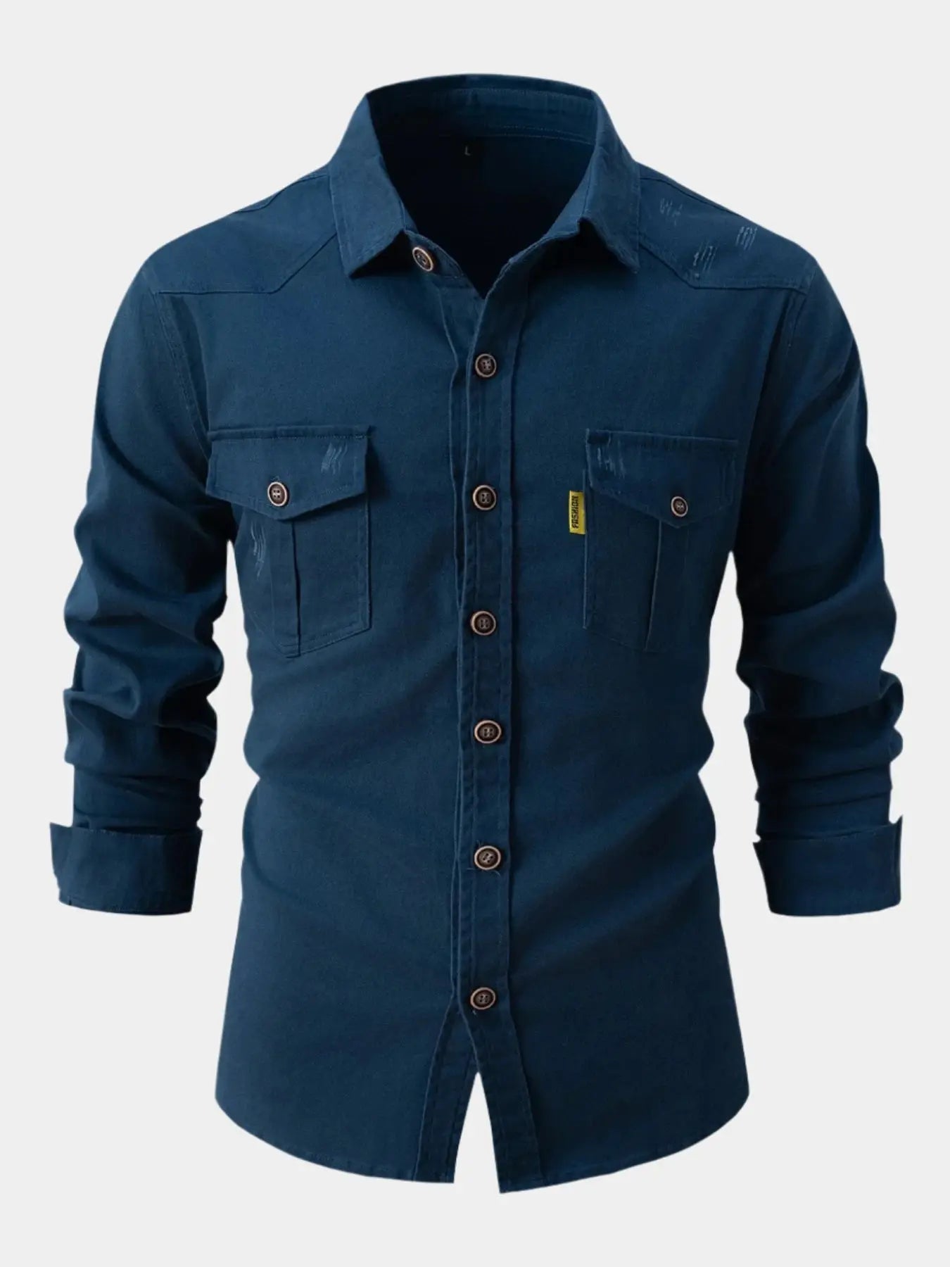 Denim Blend Shirt – Full Button Front & Roll Sleeve Fit