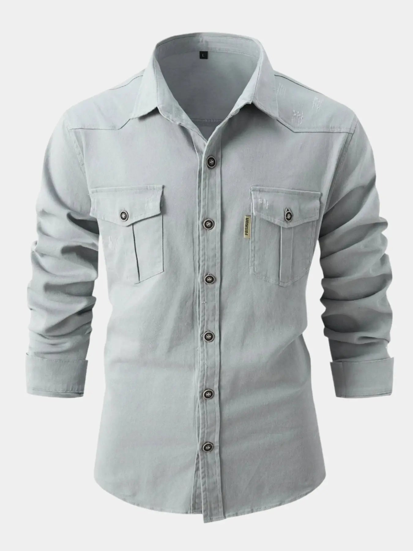 Denim Blend Shirt – Full Button Front & Roll Sleeve Fit