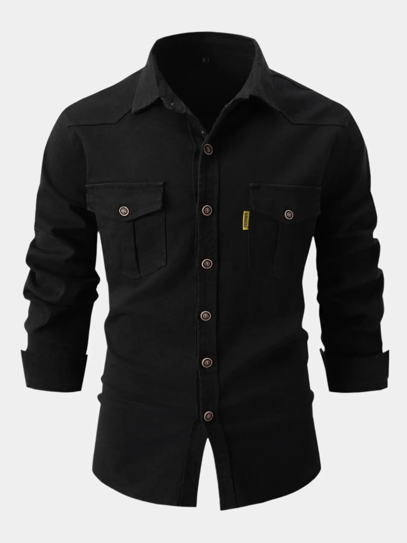 Denim Blend Shirt – Full Button Front & Roll Sleeve Fit