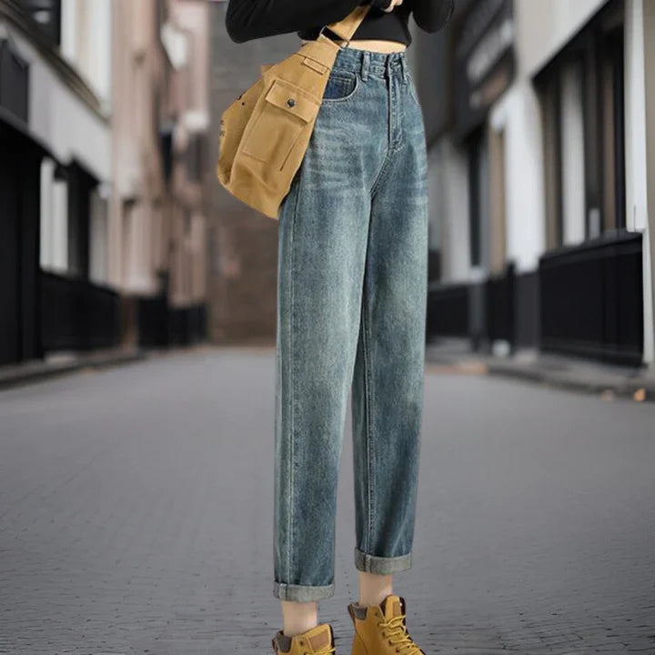 Denim Blend Trousers - Straight Leg Cut And Shape Support