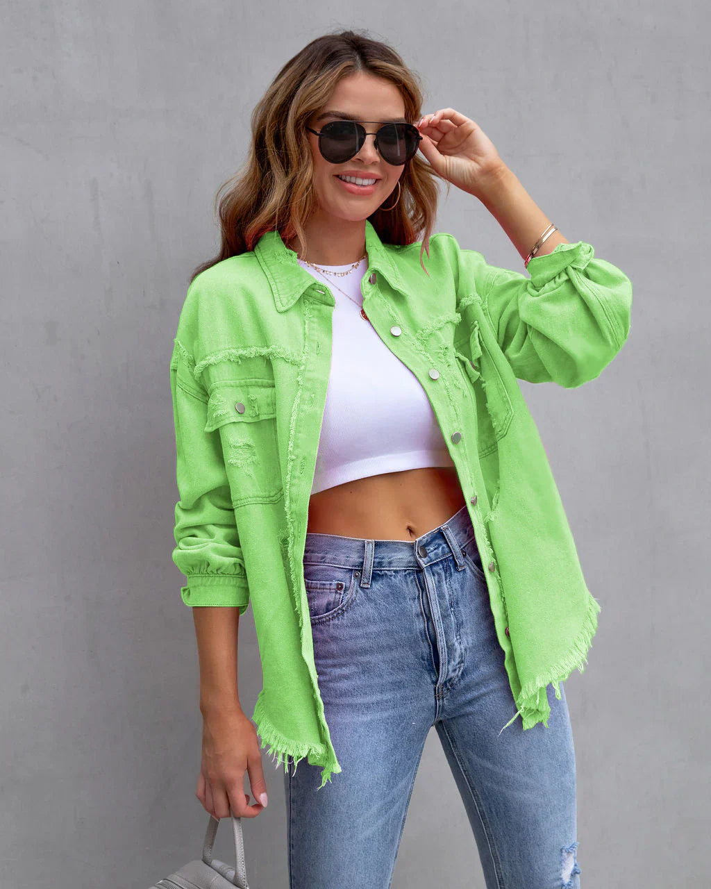 Denim Jacket - Tattered Texture & Soft Blend Comfort