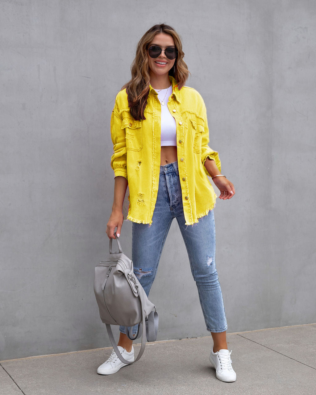 Denim Jacket - Tattered Texture & Soft Blend Comfort