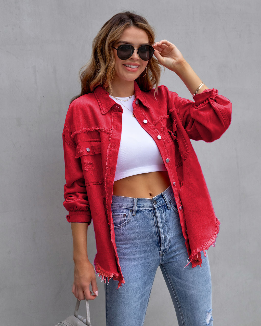 Denim Jacket - Tattered Texture & Soft Blend Comfort