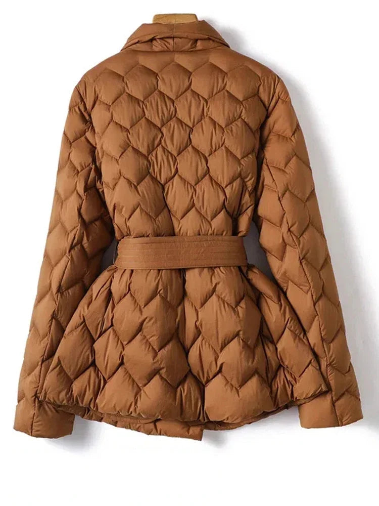 Down Jacket - Belted Waist And Insulating Down Blend