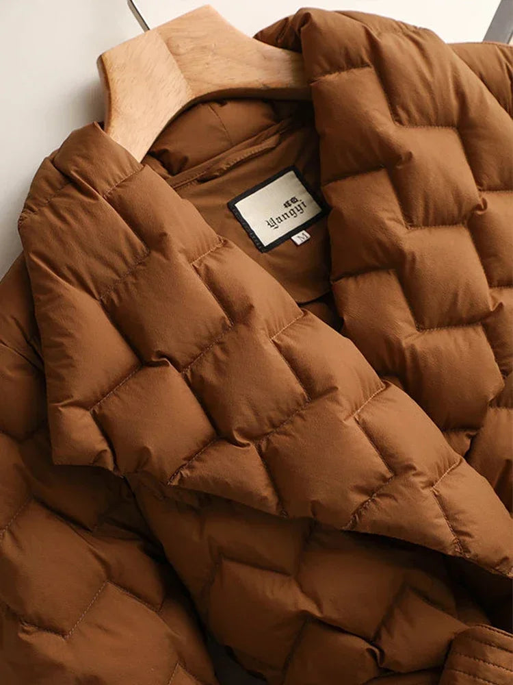 Down Jacket - Belted Waist And Insulating Down Blend
