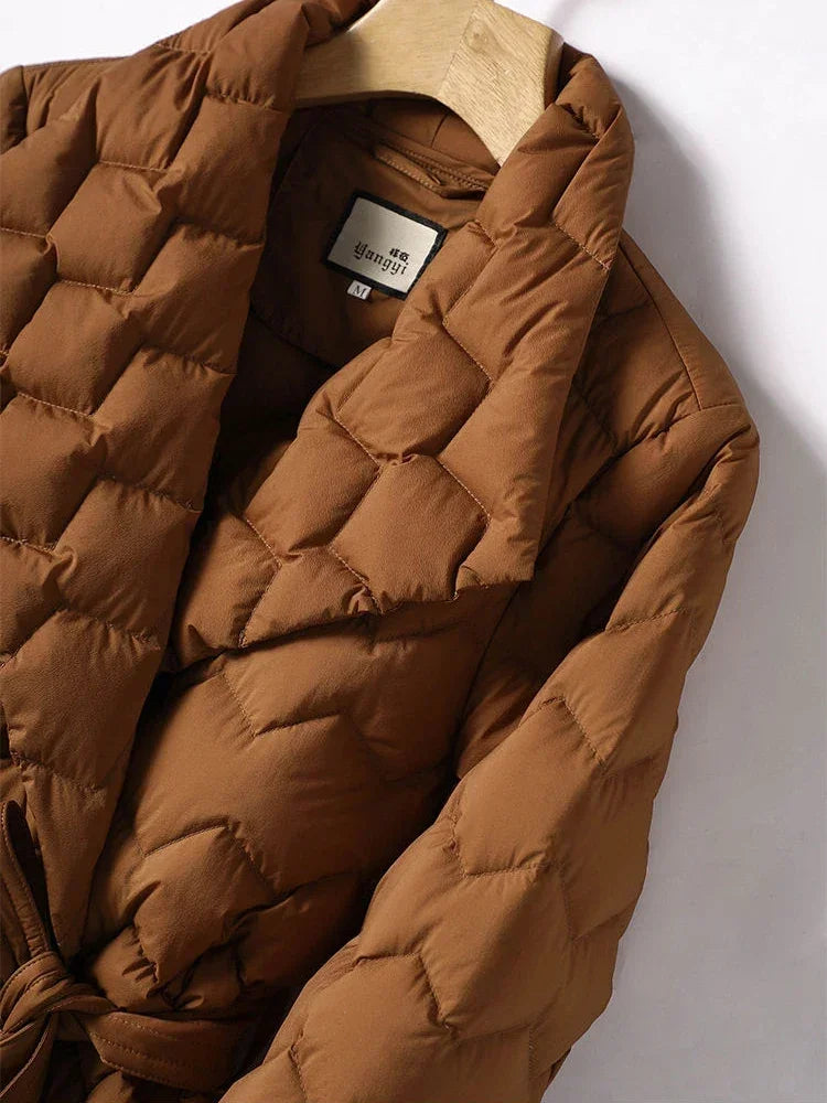 Down Jacket - Belted Waist And Insulating Down Blend