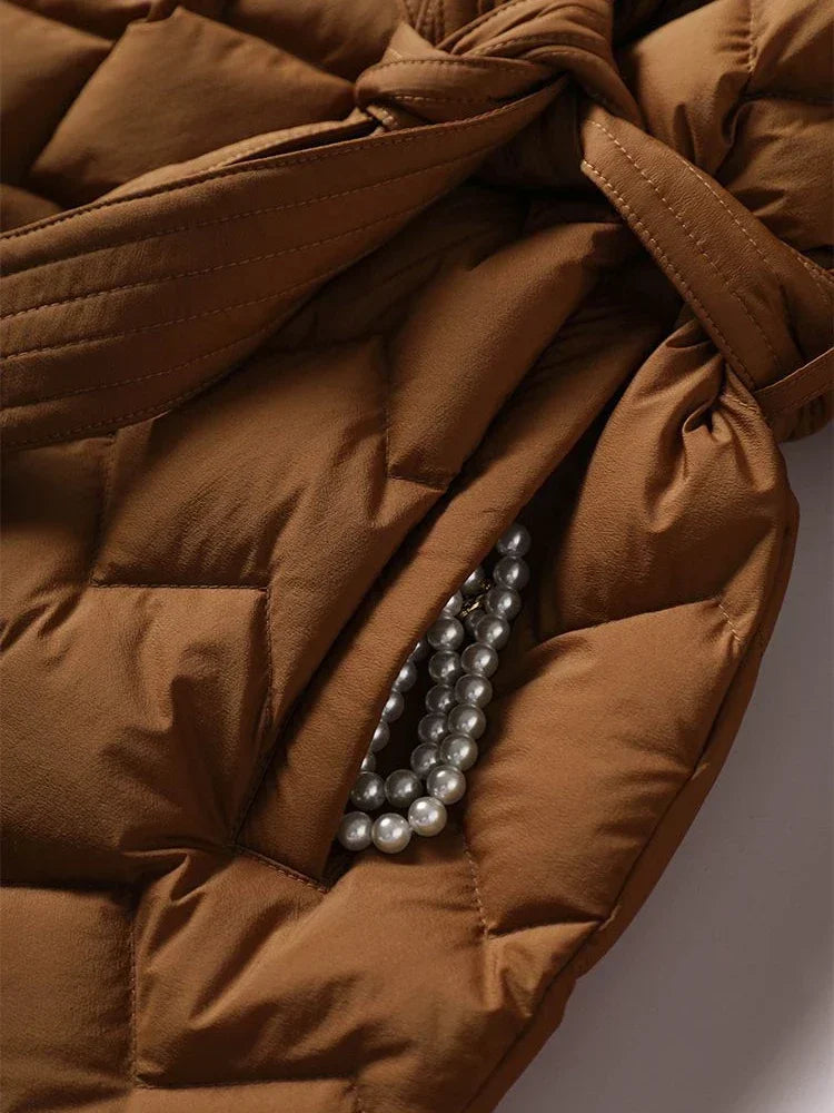Down Jacket - Belted Waist And Insulating Down Blend