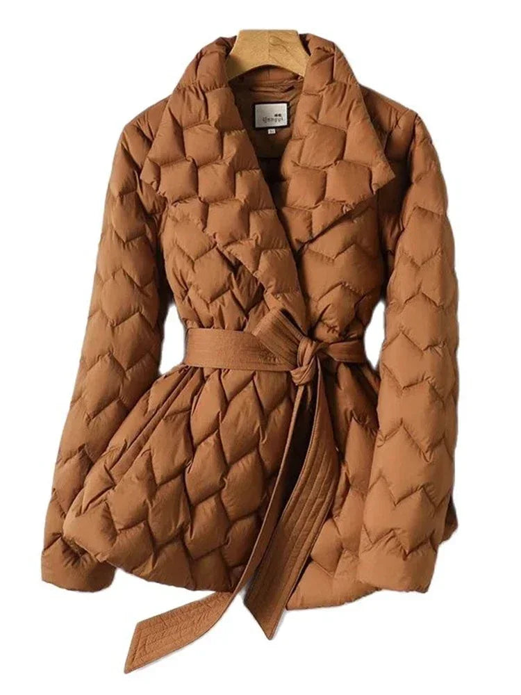 Down Jacket - Belted Waist And Insulating Down Blend