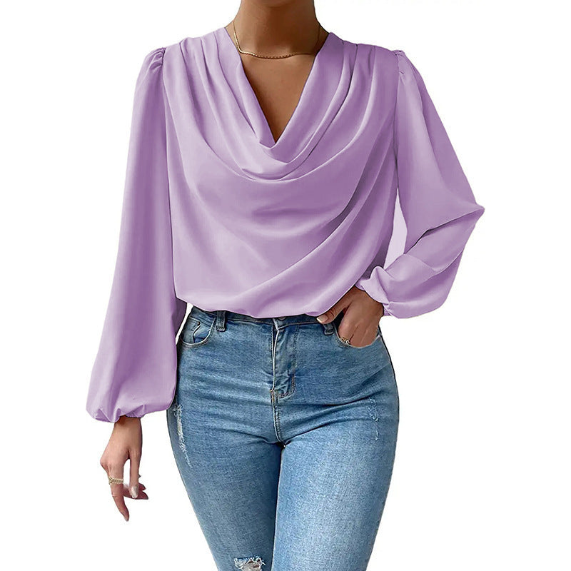 Dress - Chiffon Blend V Neck Long Sleeves And Loose Fit
