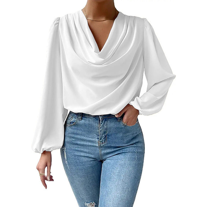 Dress - Chiffon Blend V Neck Long Sleeves And Loose Fit