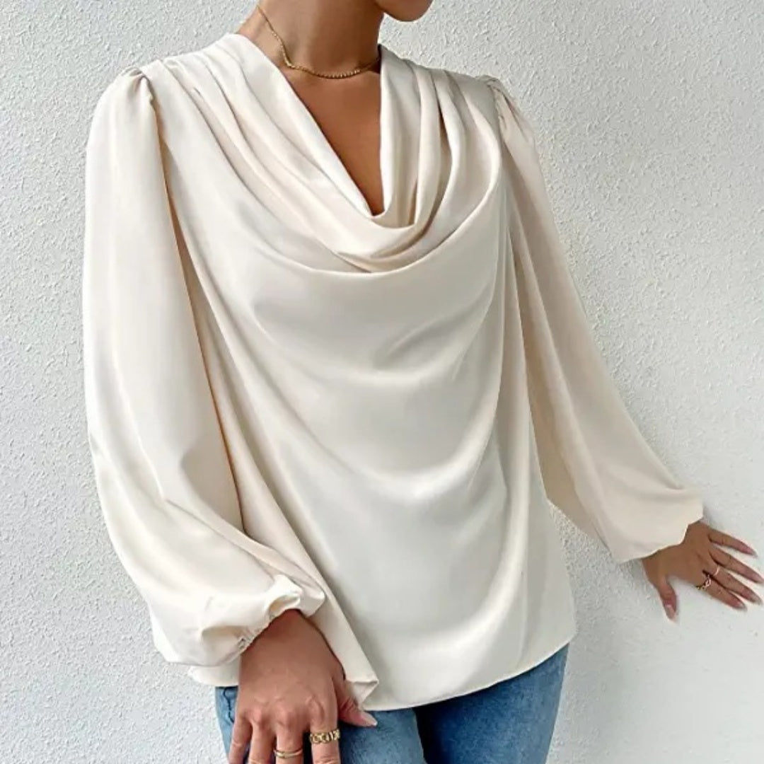 Dress - Chiffon Blend V Neck Long Sleeves And Loose Fit