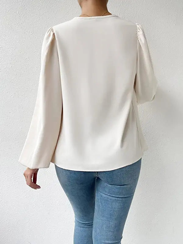 Dress - Chiffon Blend V Neck Long Sleeves And Loose Fit