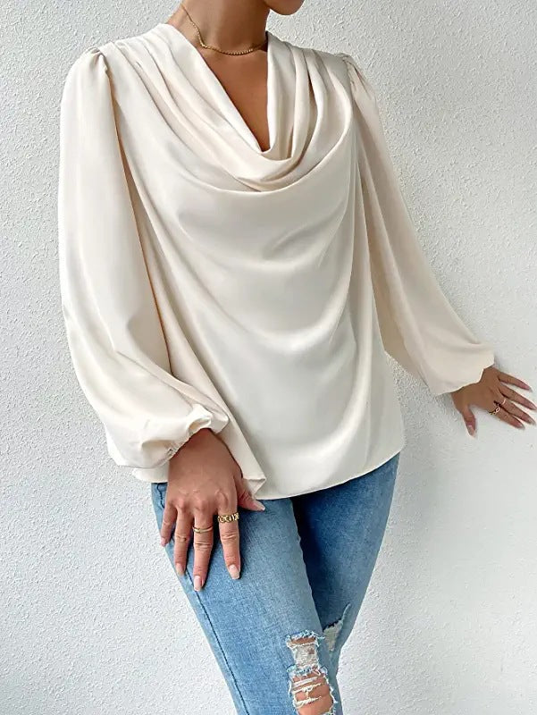 Dress - Chiffon Blend V Neck Long Sleeves And Loose Fit