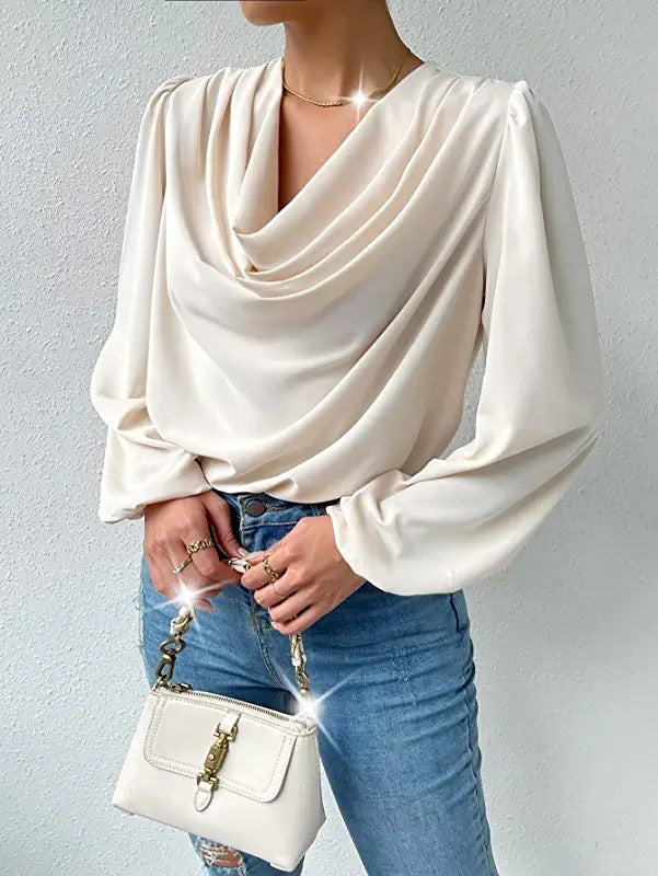 Dress - Chiffon Blend V Neck Long Sleeves And Loose Fit