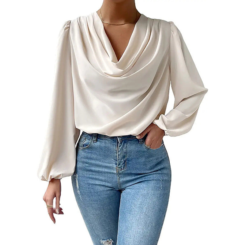 Dress - Chiffon Blend V Neck Long Sleeves And Loose Fit
