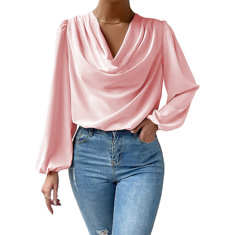 Dress - Chiffon Blend V Neck Long Sleeves And Loose Fit