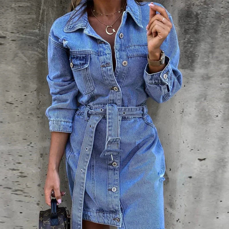 Dress - Denim-Blend Shirt Style With Button Front Ease