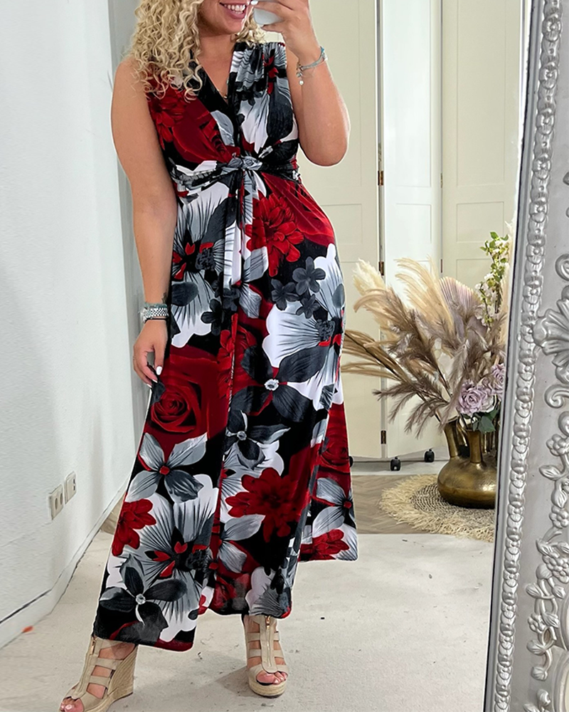 Dress - Floral Print Maxi Length Skirt & Free Arm Movement