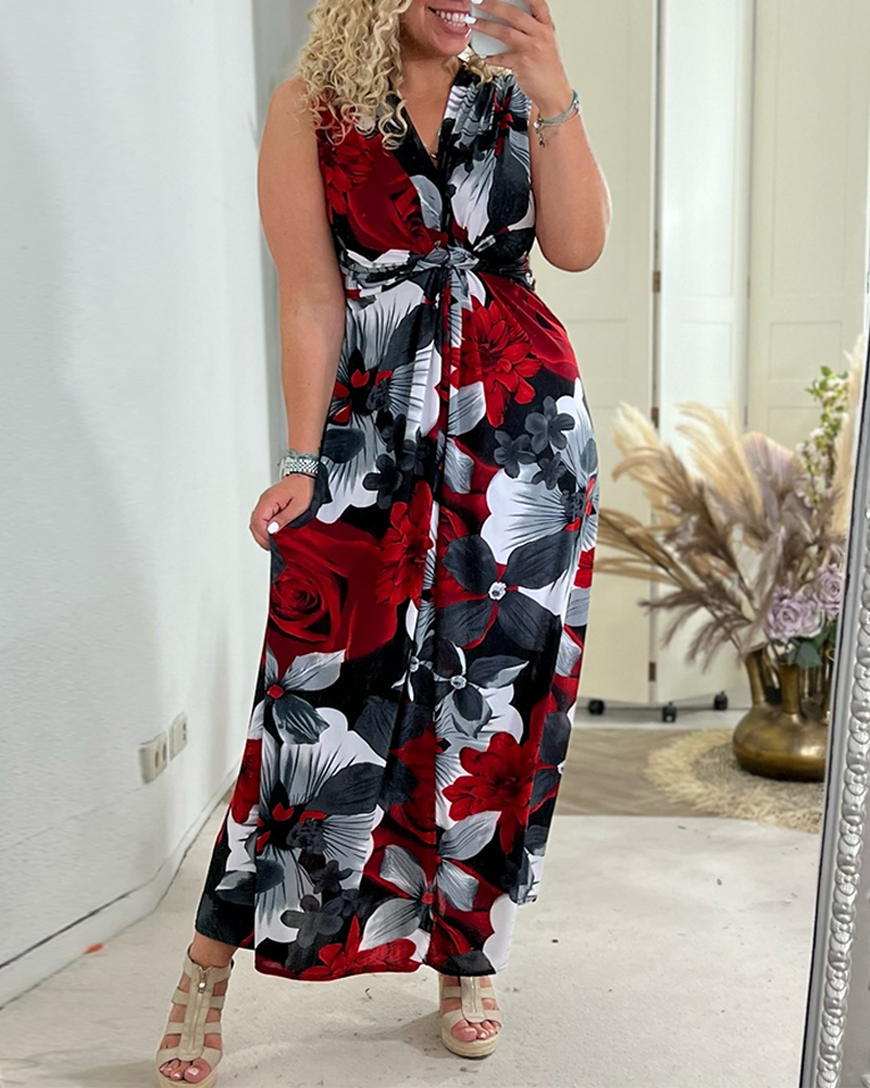 Dress - Floral Print Maxi Length Skirt & Free Arm Movement