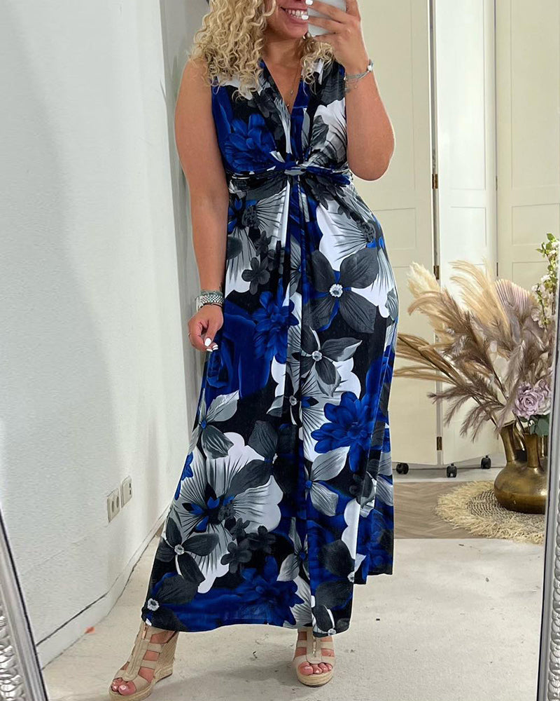 Dress - Floral Print Maxi Length Skirt & Free Arm Movement