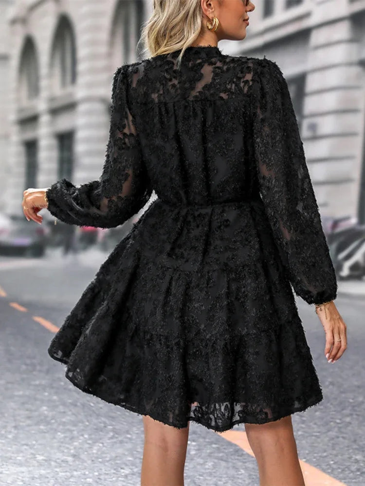 Dress - Lace Overlay Long Shape & Smooth Fitted Body