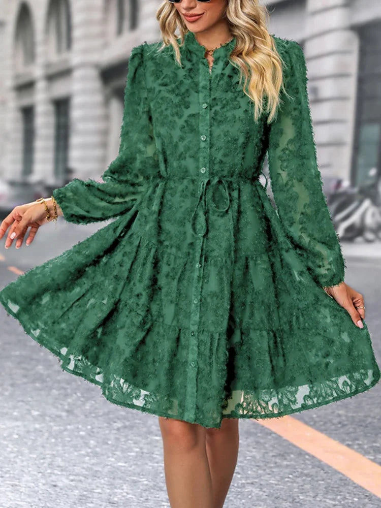 Dress - Lace Overlay Long Shape & Smooth Fitted Body