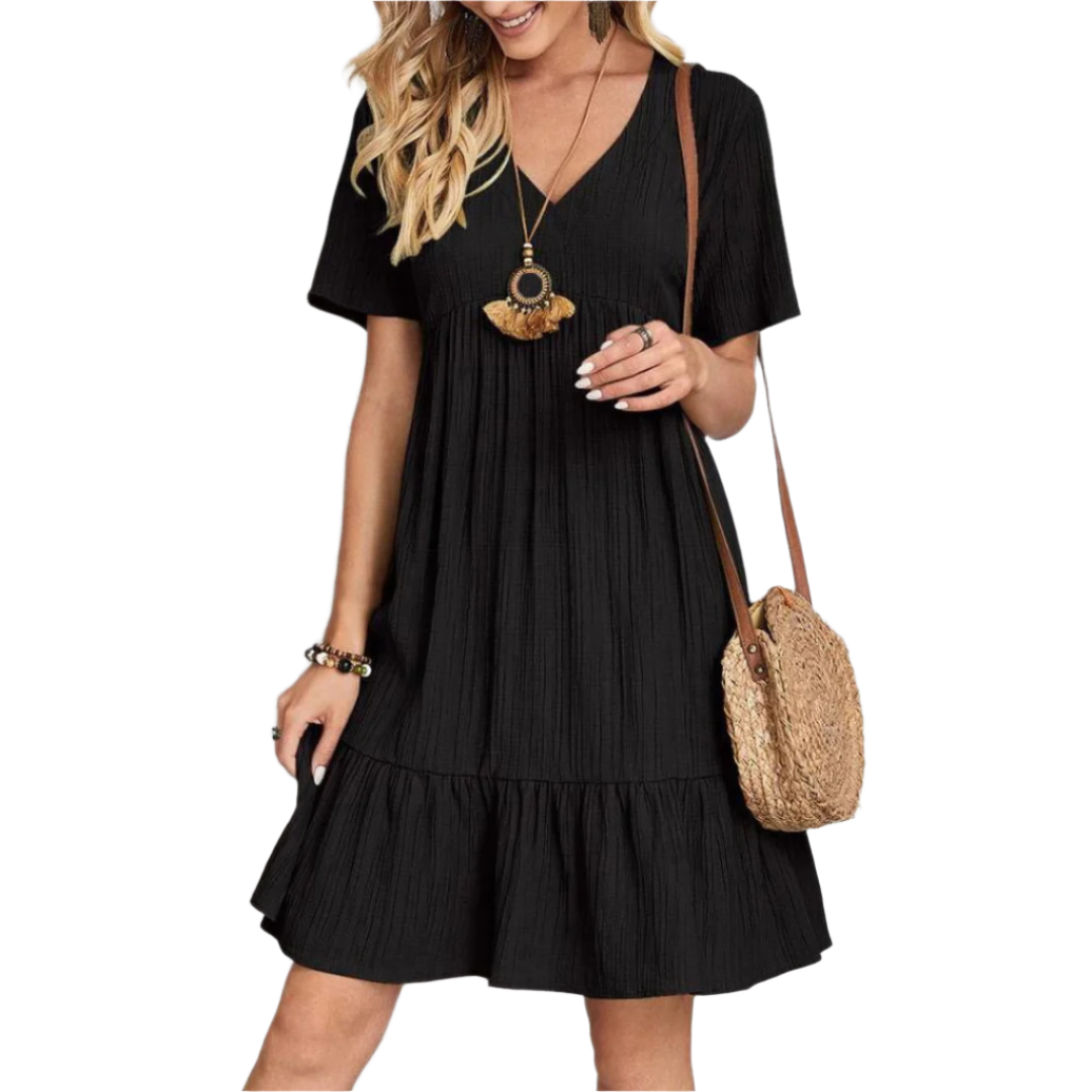 Dress - Lightweight Blend V Neck And Gentle Shoulder Drape
