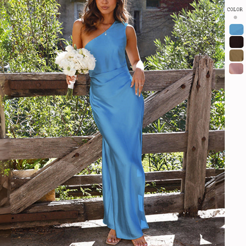 Dress - One Shoulder Asymmetrical Neckline & Easy Movement