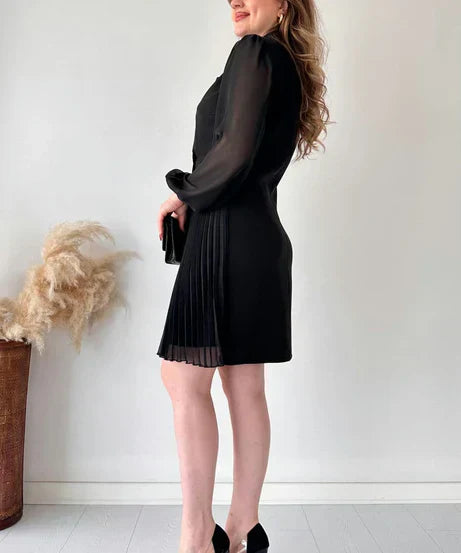 Dress - Pleated Skirt, Chiffon Sleeves & Structured Fit
