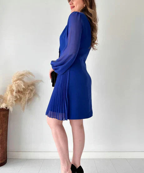 Dress - Pleated Skirt, Chiffon Sleeves & Structured Fit