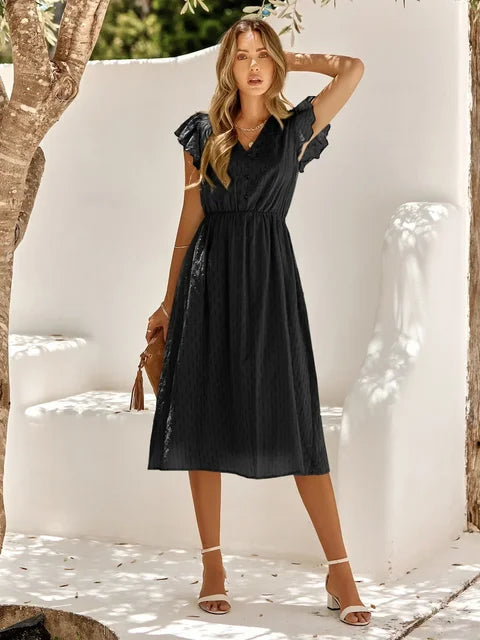 Dress - Polyester Blend Midi Shape & Smooth Drape Shaping