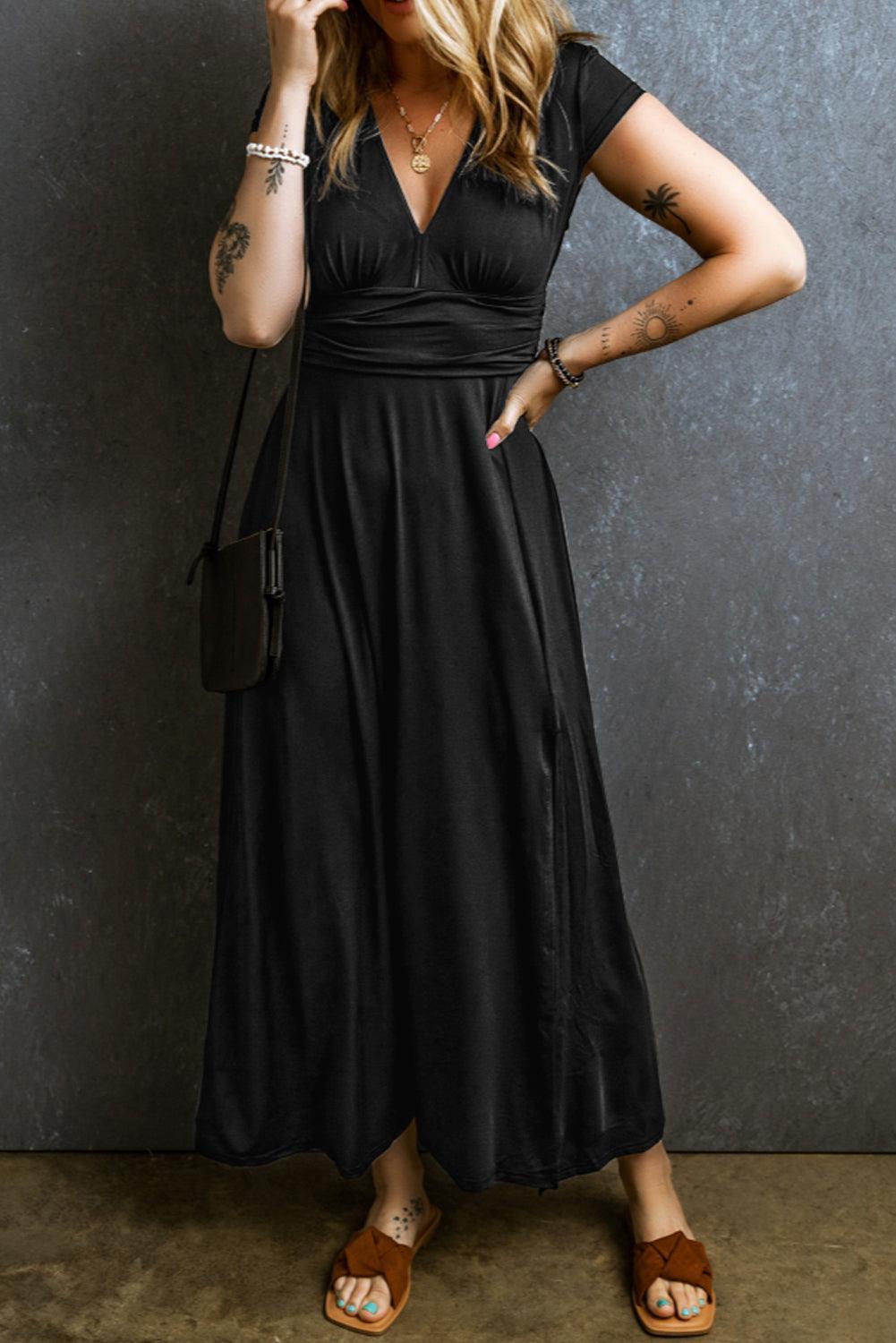 Dress - Polyester Blend V Neck & Flowing Skirt Moves