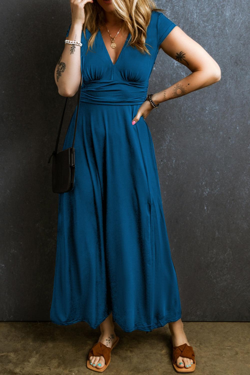 Dress - Polyester Blend V Neck & Flowing Skirt Moves
