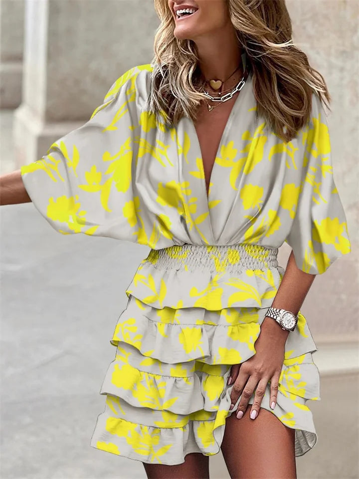 Dress - Ruffled Skirt And Elastic Waist For Easy Movement