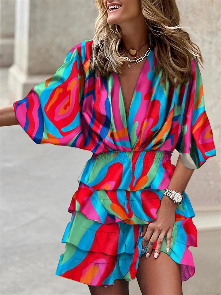 Dress - Ruffled Skirt And Elastic Waist For Easy Movement