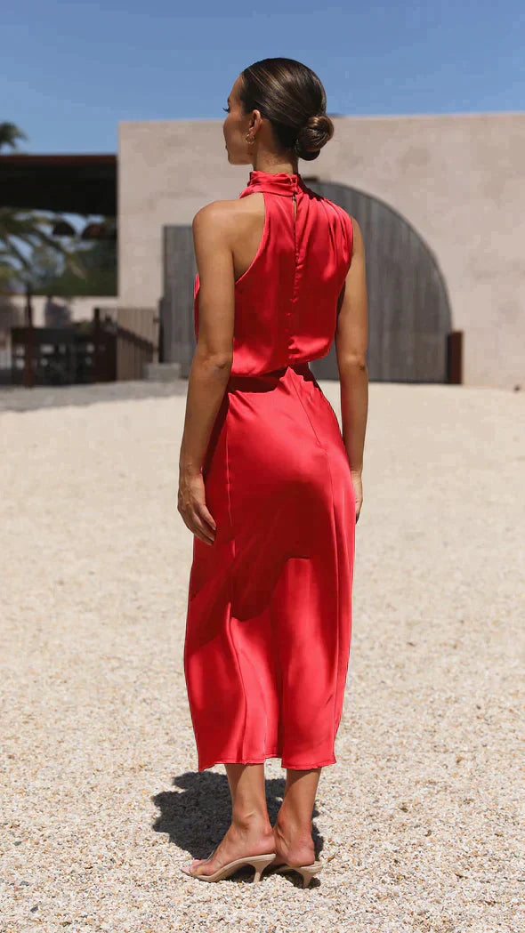 Dress - Satin Blend Halter Neck And Bias Cut Moves With You