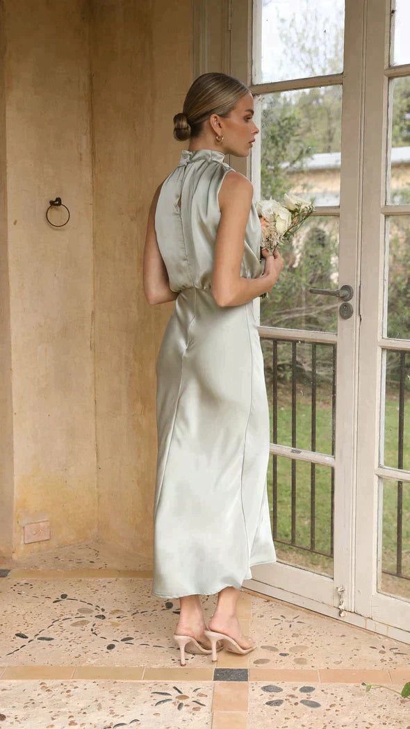 Dress - Satin Blend Halter Neck And Bias Cut Moves With You