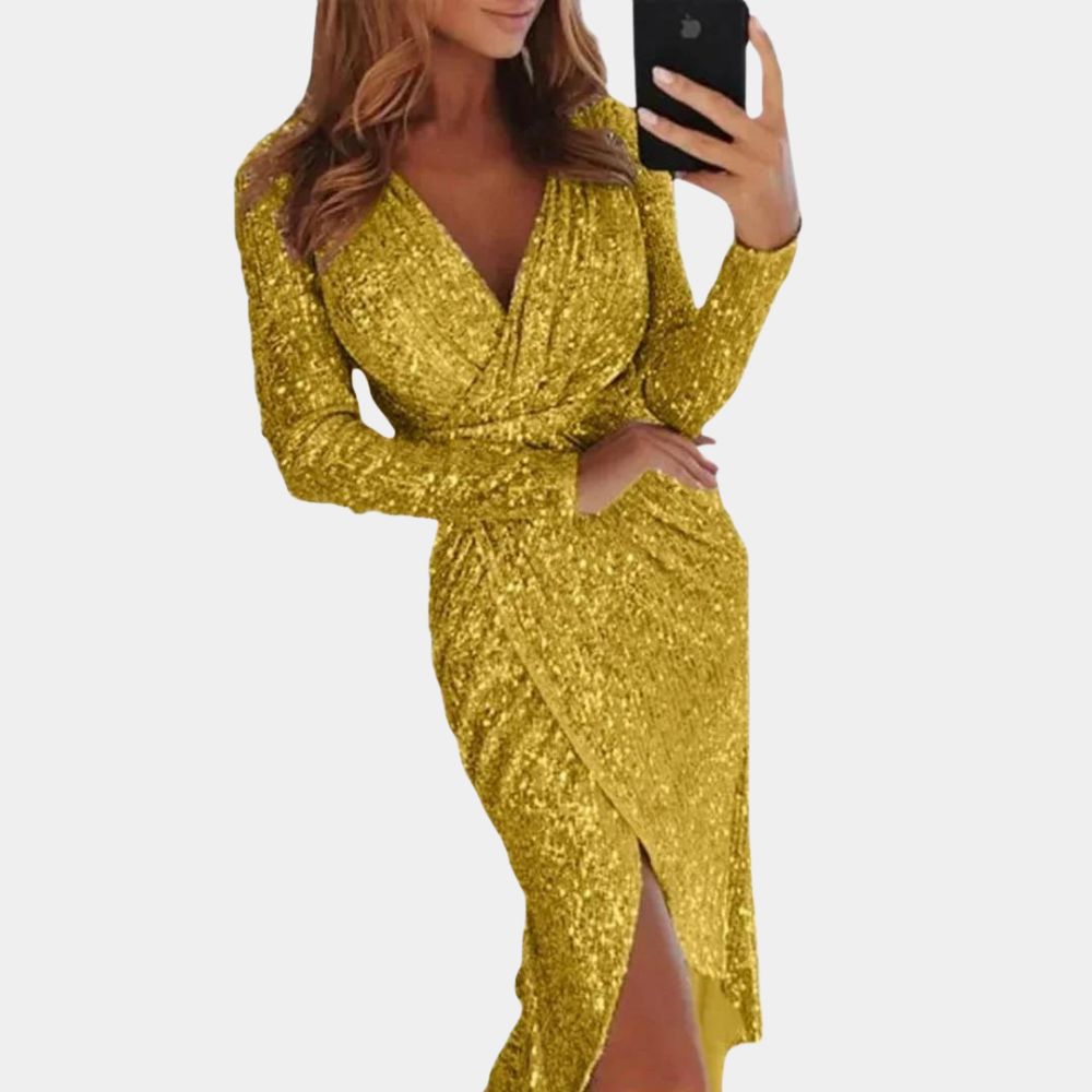 Dress - Sequin Wrap Front And Adjustable Waist Comfort