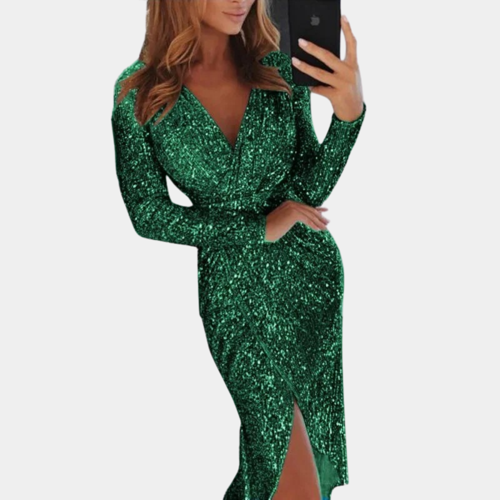 Dress - Sequin Wrap Front And Adjustable Waist Comfort
