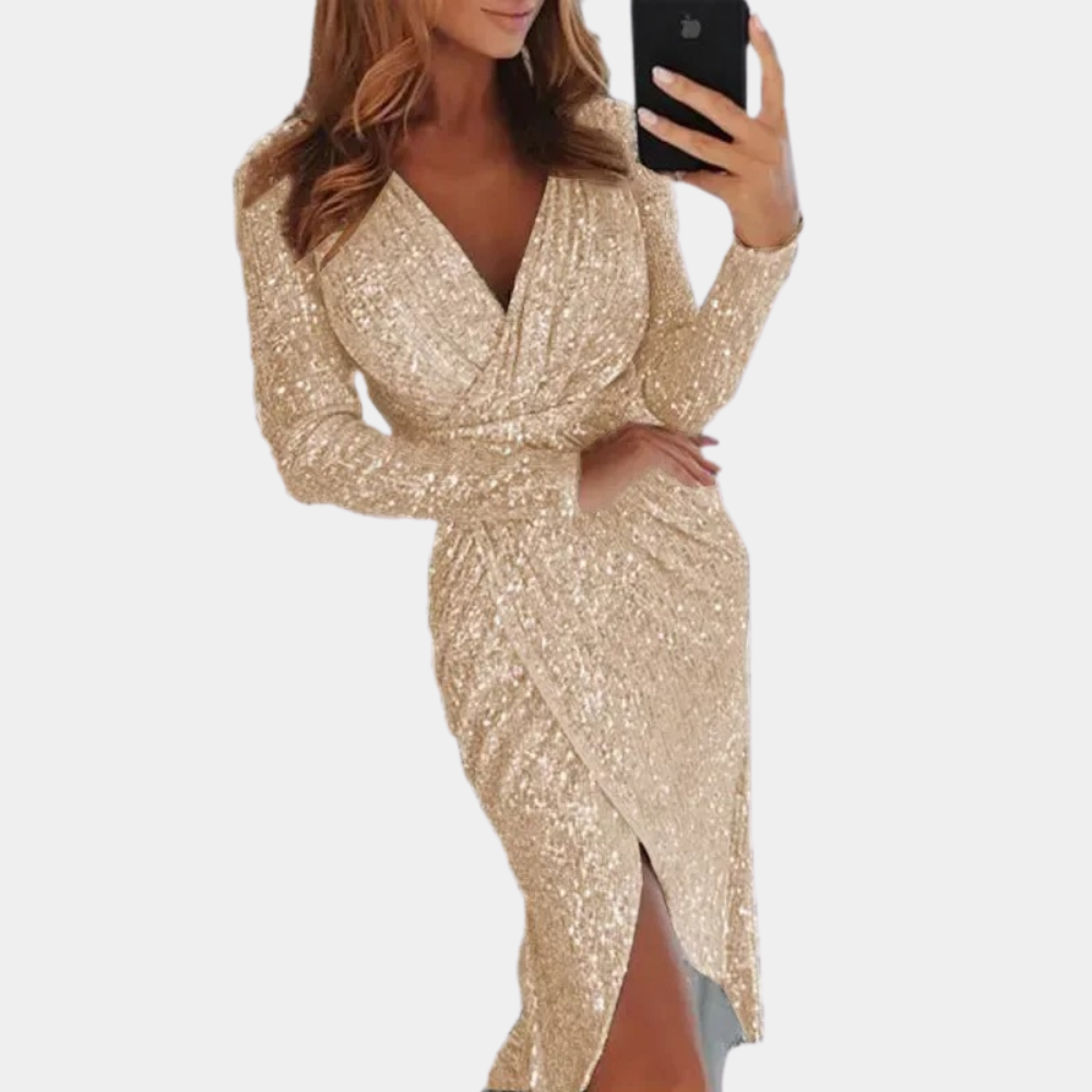 Dress - Sequin Wrap Front And Adjustable Waist Comfort