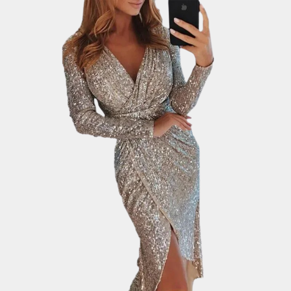 Dress - Sequin Wrap Front And Adjustable Waist Comfort