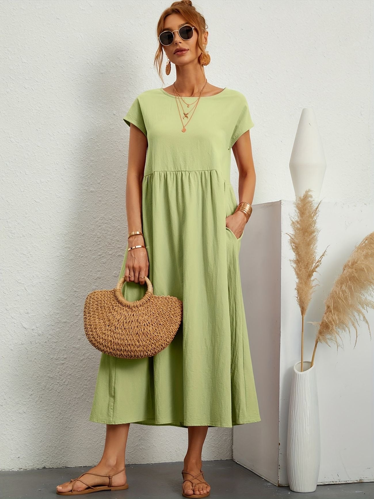 Dress - Short Sleeve Maxi Shape And Easy Movement Fit