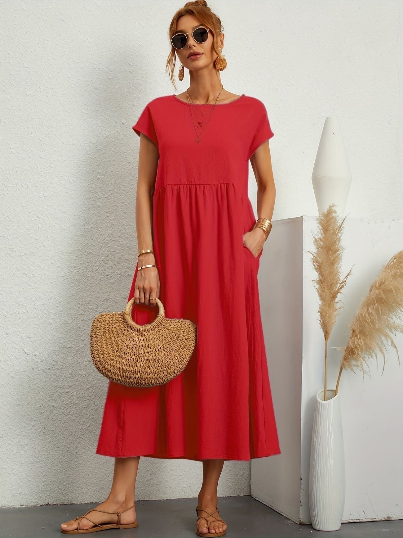Dress - Short Sleeve Maxi Shape And Easy Movement Fit
