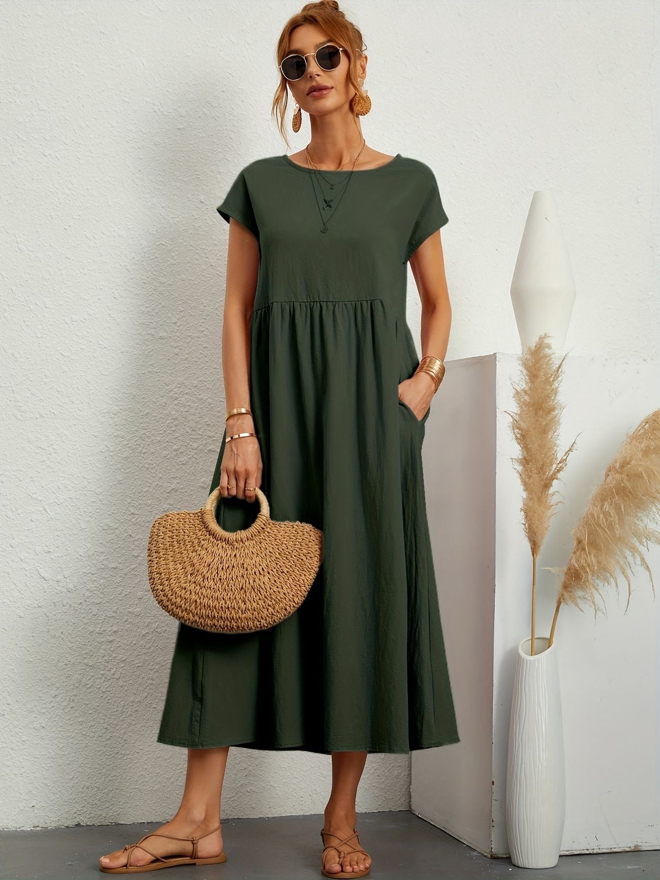 Dress - Short Sleeve Maxi Shape And Easy Movement Fit