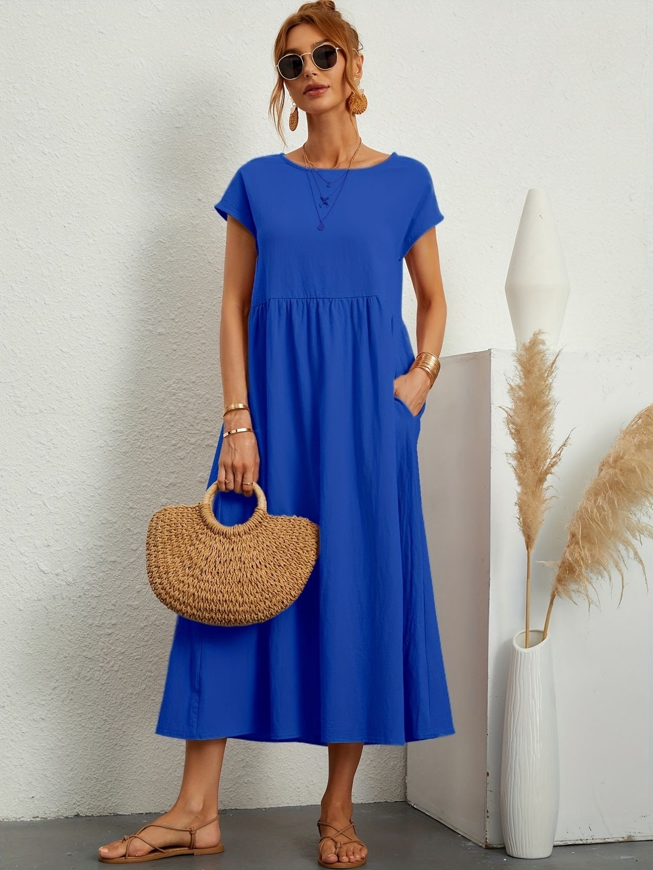 Dress - Short Sleeve Maxi Shape And Easy Movement Fit