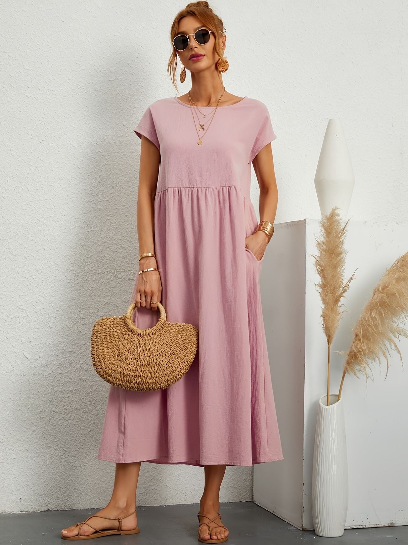 Dress - Short Sleeve Maxi Shape And Easy Movement Fit