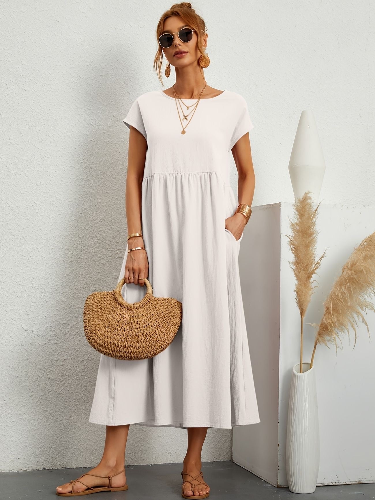 Dress - Short Sleeve Maxi Shape And Easy Movement Fit