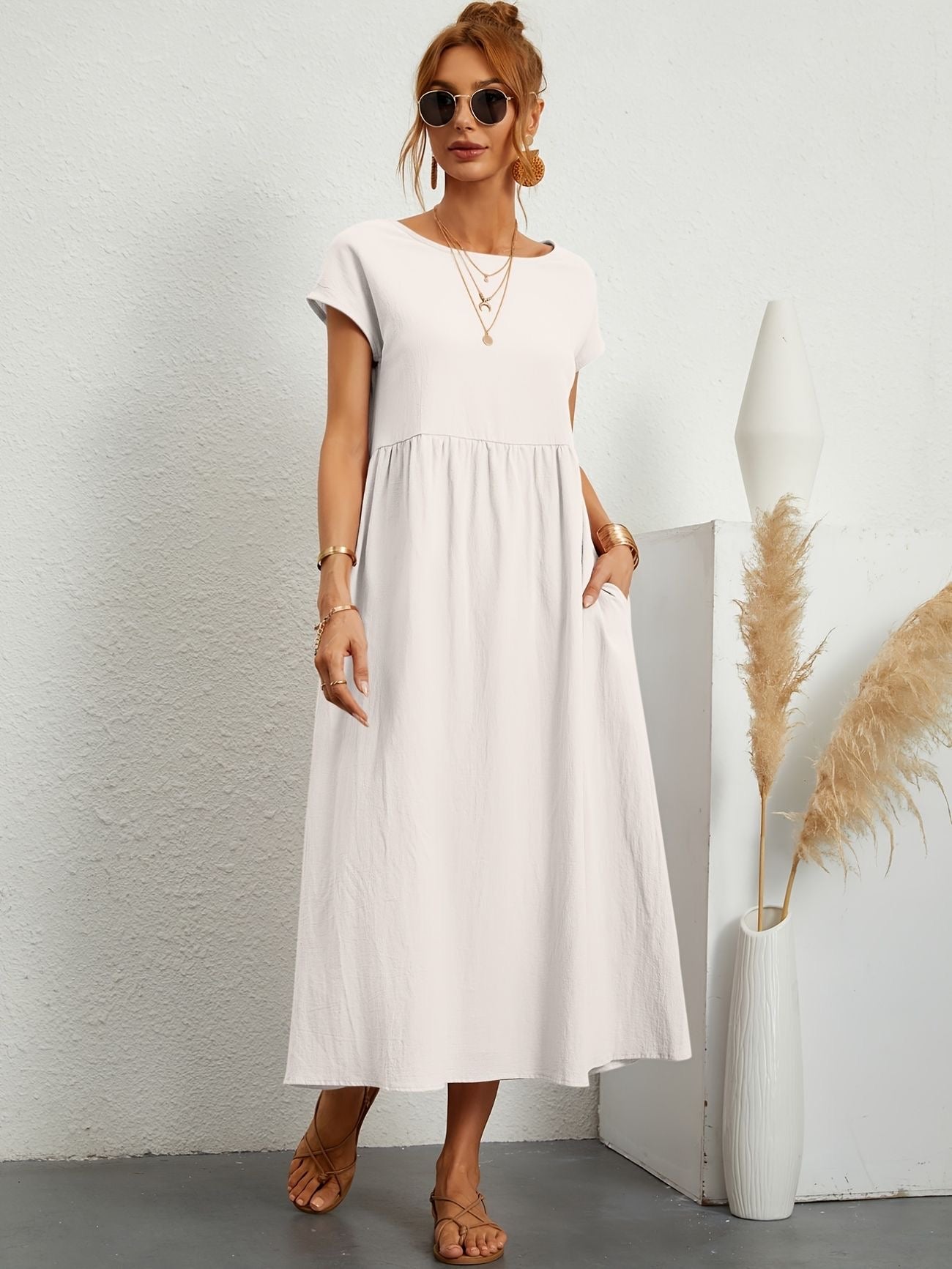 Dress - Short Sleeve Maxi Shape And Easy Movement Fit